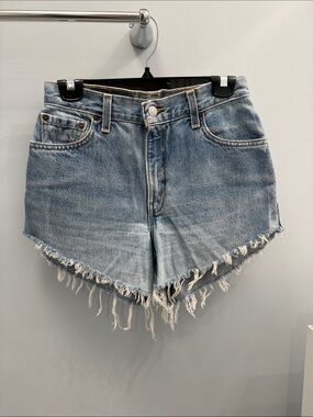 Levi's Light Blue High-Rise Frayed Denim Shorts